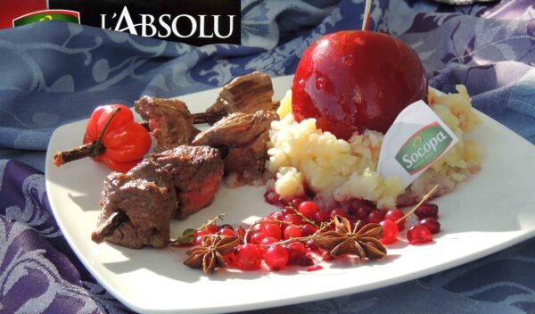 Onglet grillé sur bois de réglisse, purée Charlotte et sa Pomme d’Amour (L’Absolu de la Saint-Valentin)
