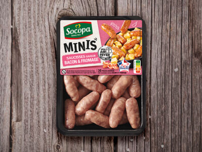 Minis saucisses à poêler saveur bacon et fromage ​