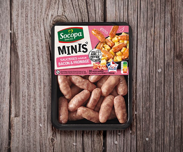 Minis saucisses à poêler saveur bacon et fromage ​